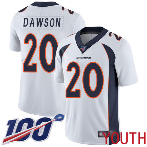 Youth Denver Broncos #20 Duke Dawson White Vapor Untouchable Limited Player 100th Season Football NFL Jersey